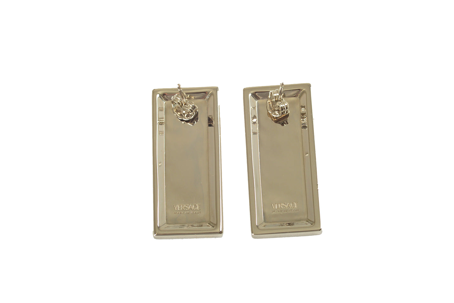 Versace Pink & Silver Color Metal Logo Print Stud Earrings