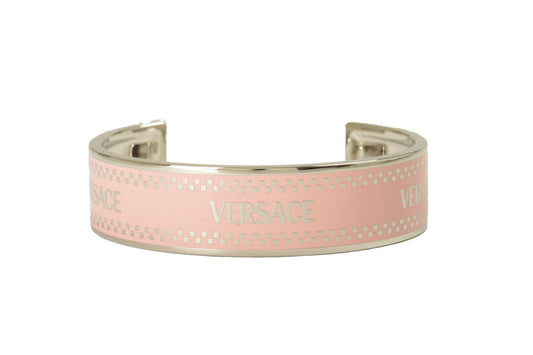 Versace Pink & Silver Color Metal Logo Print Cuff Bracelet