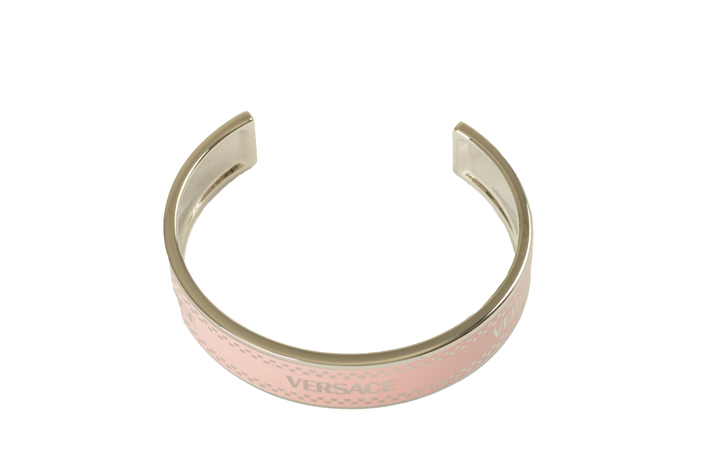 Versace Pink & Silver Color Metal Logo Print Cuff Bracelet