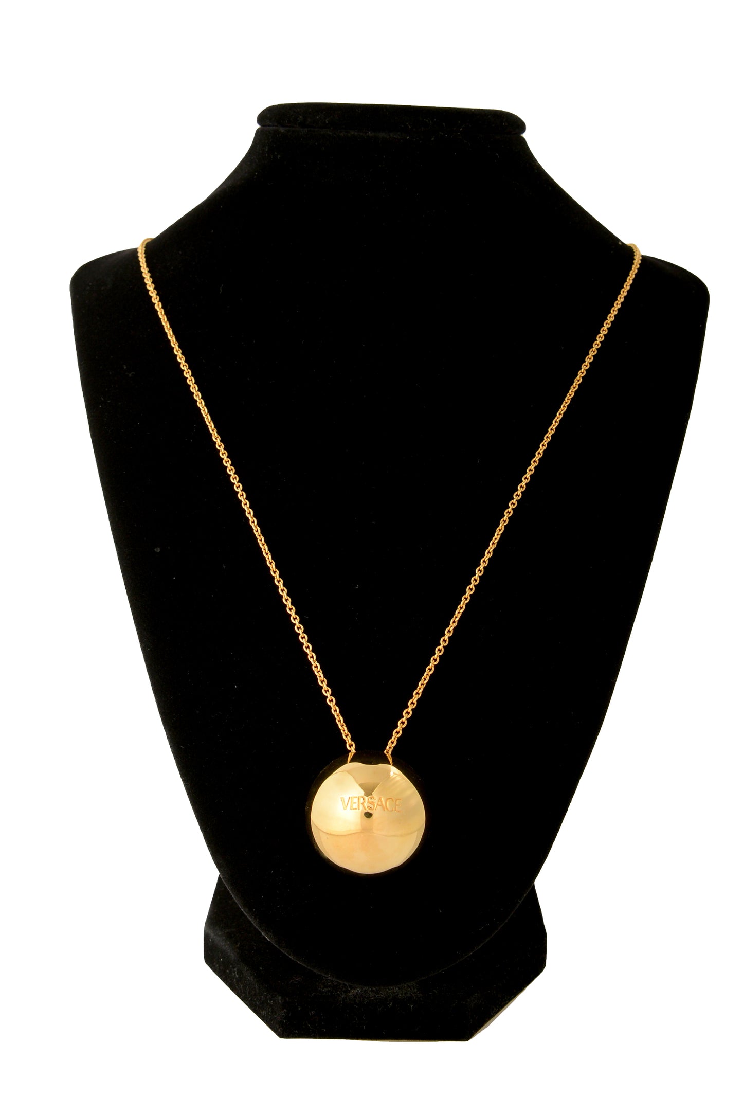 Versace Gold Color Metal Logo Engraved Necklace