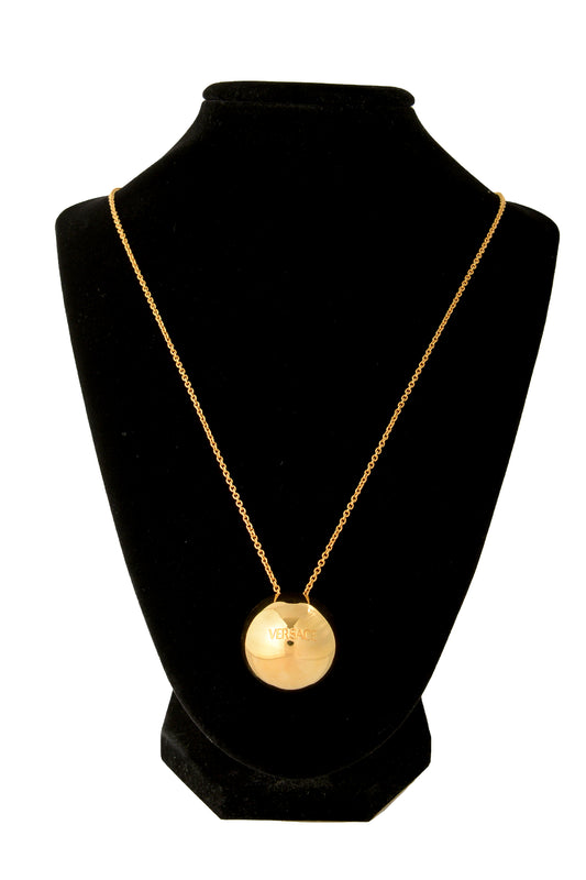 Versace Gold Color Metal Logo Engraved Necklace
