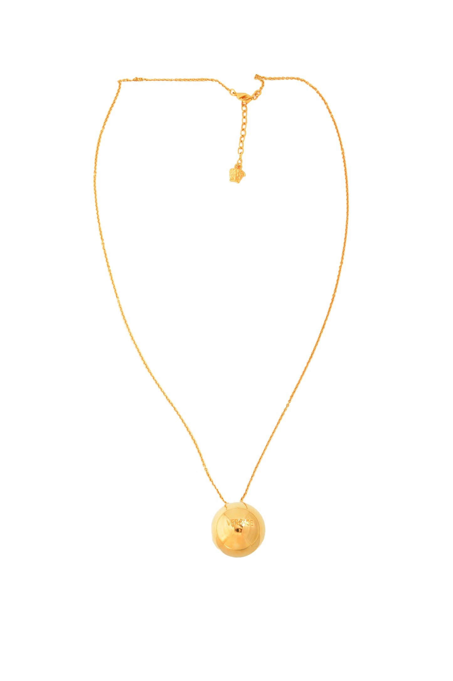 Versace Gold Color Metal Logo Engraved Necklace