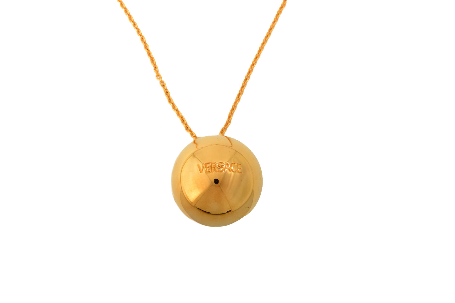 Versace Gold Color Metal Logo Engraved Necklace