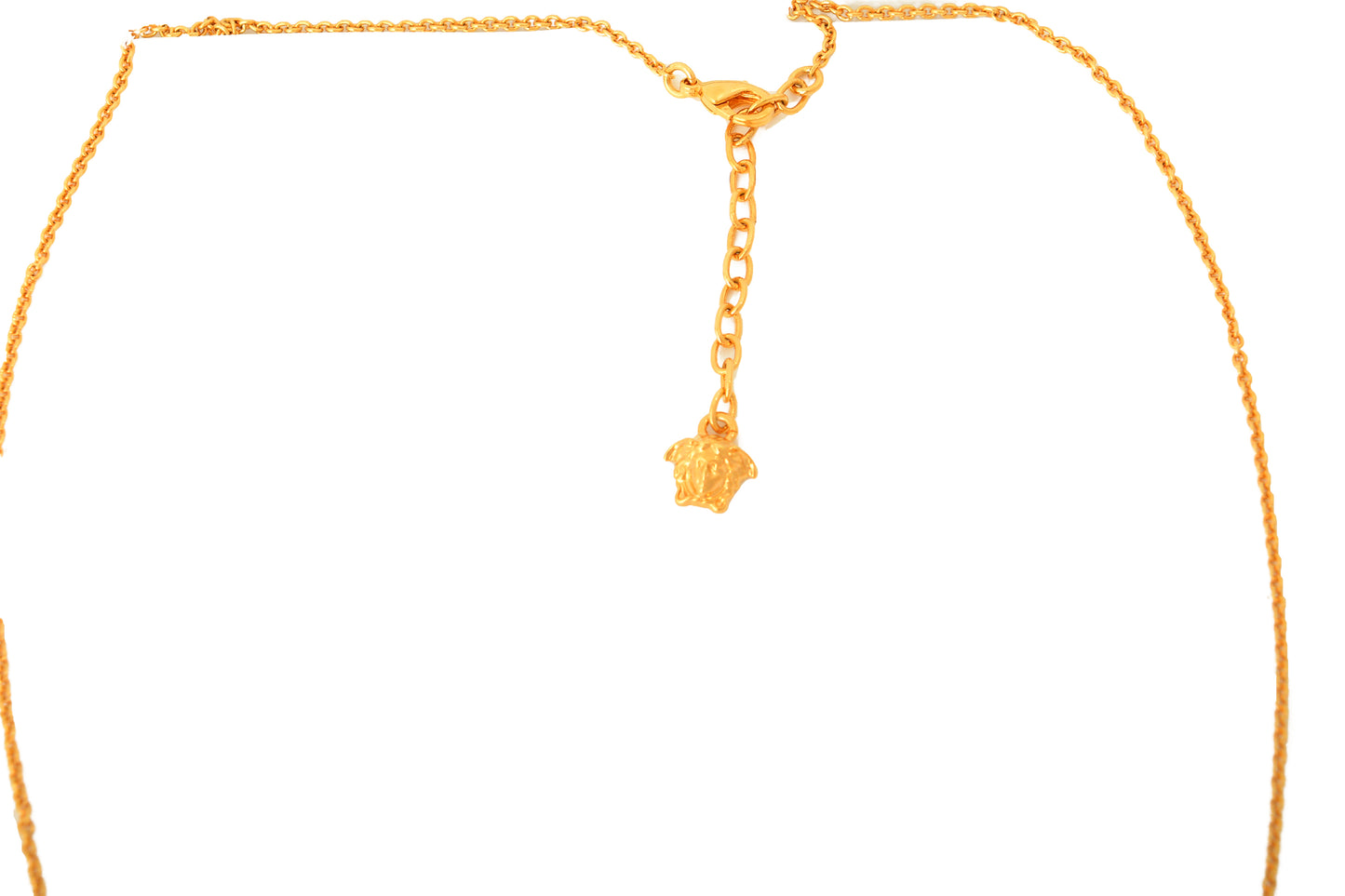 Versace Gold Color Metal Logo Engraved Necklace