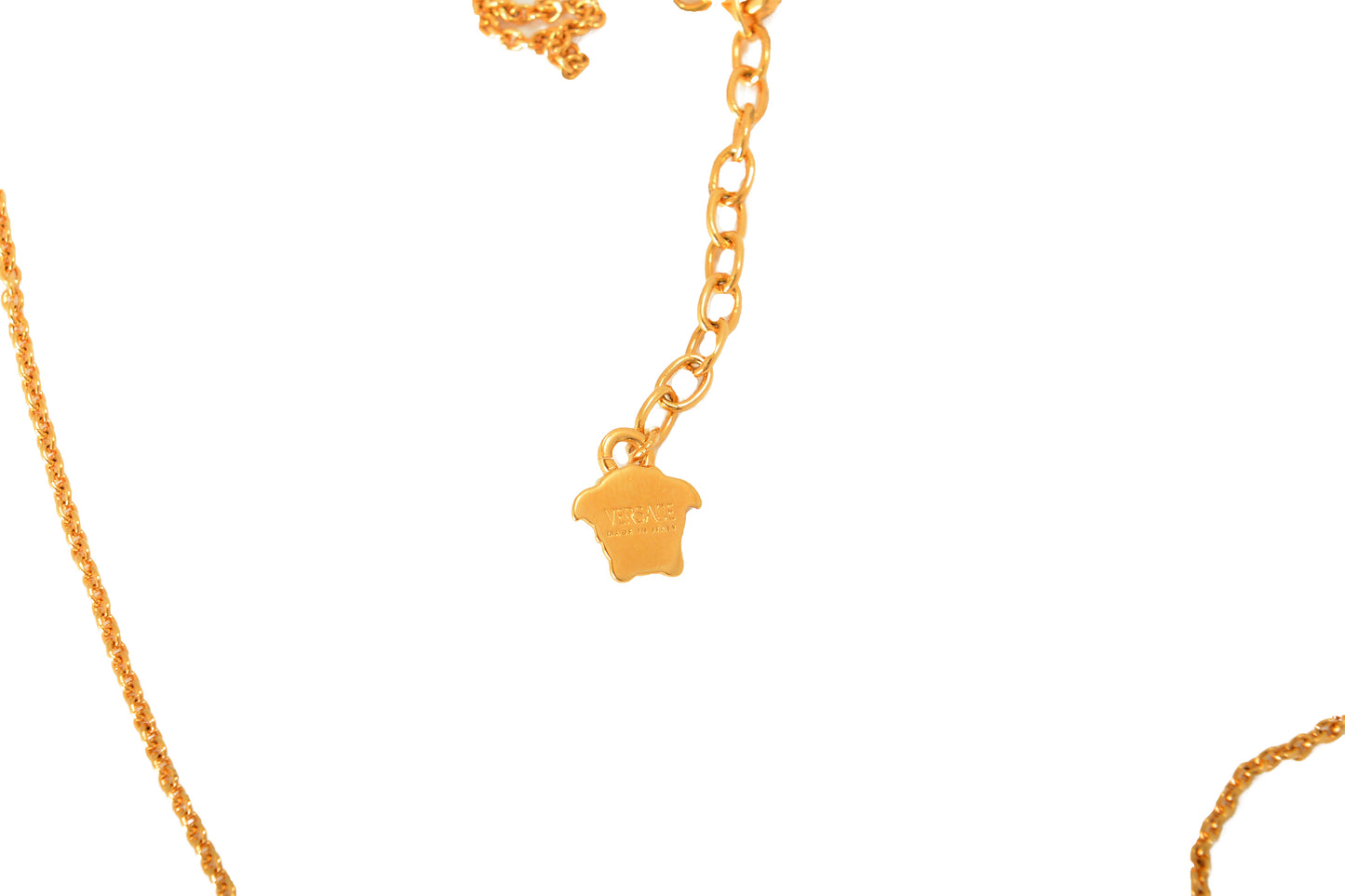 Versace Gold Color Metal Logo Engraved Necklace