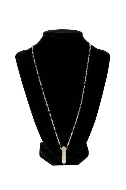 Versace Silver Color Metal & Strass Logo Engraved Pendant Necklace