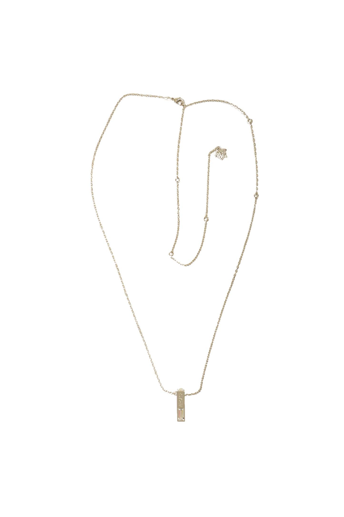 Versace Silver Color Metal & Strass Logo Engraved Pendant Necklace
