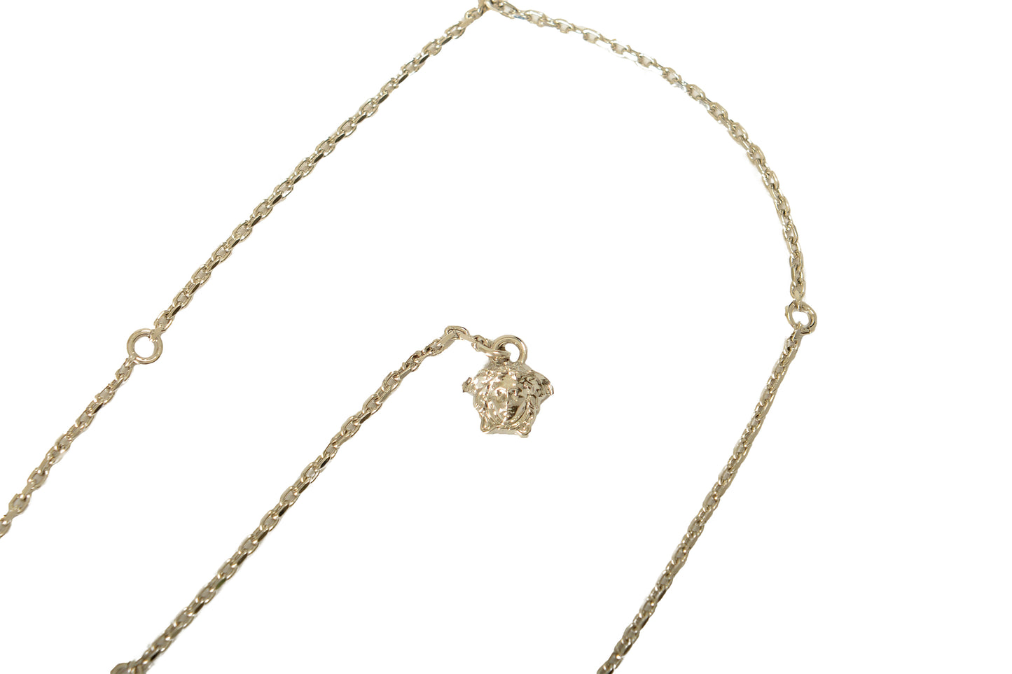 Versace Silver Color Metal & Strass Logo Engraved Pendant Necklace