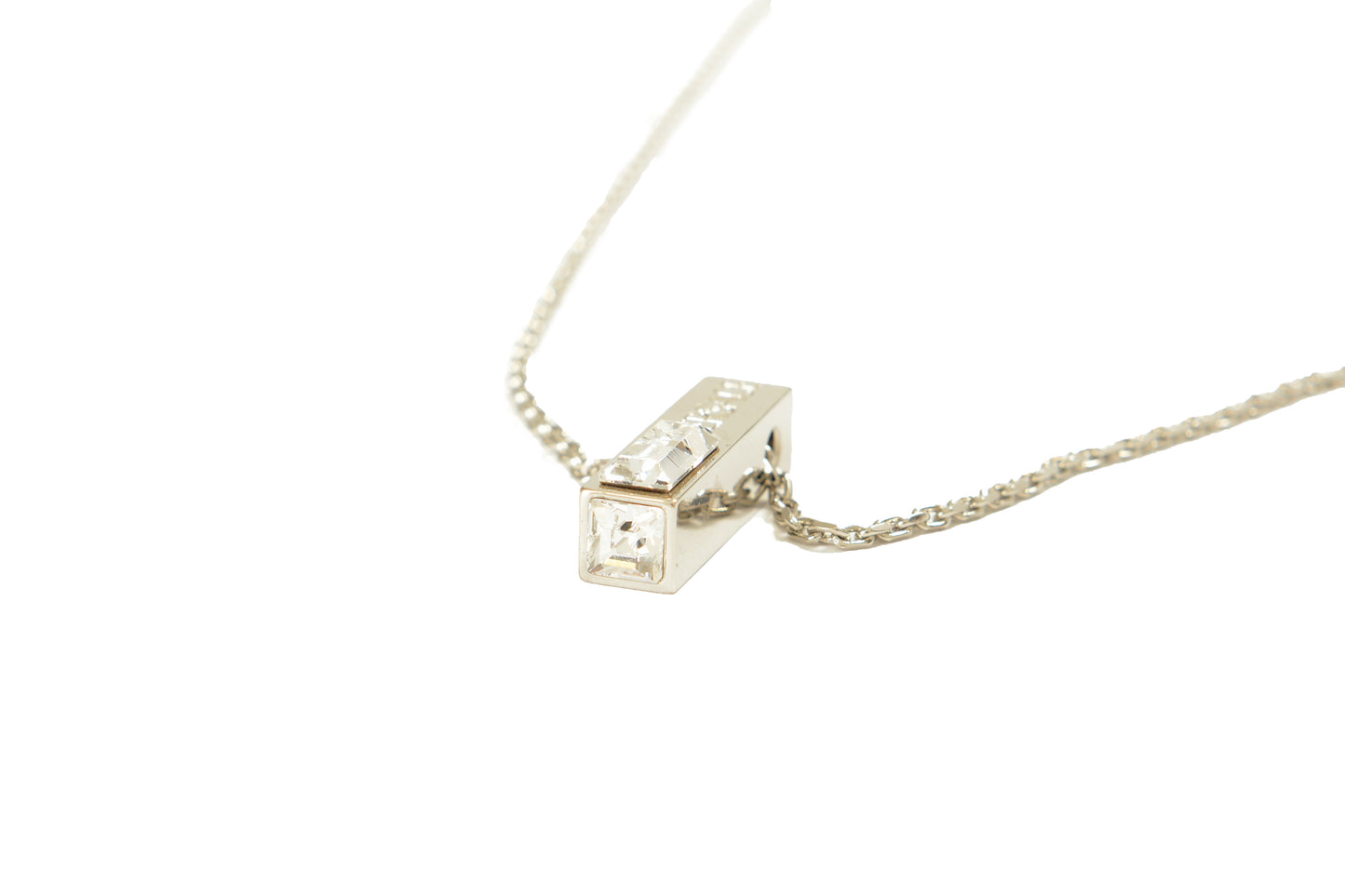 Versace Silver Color Metal & Strass Logo Engraved Pendant Necklace
