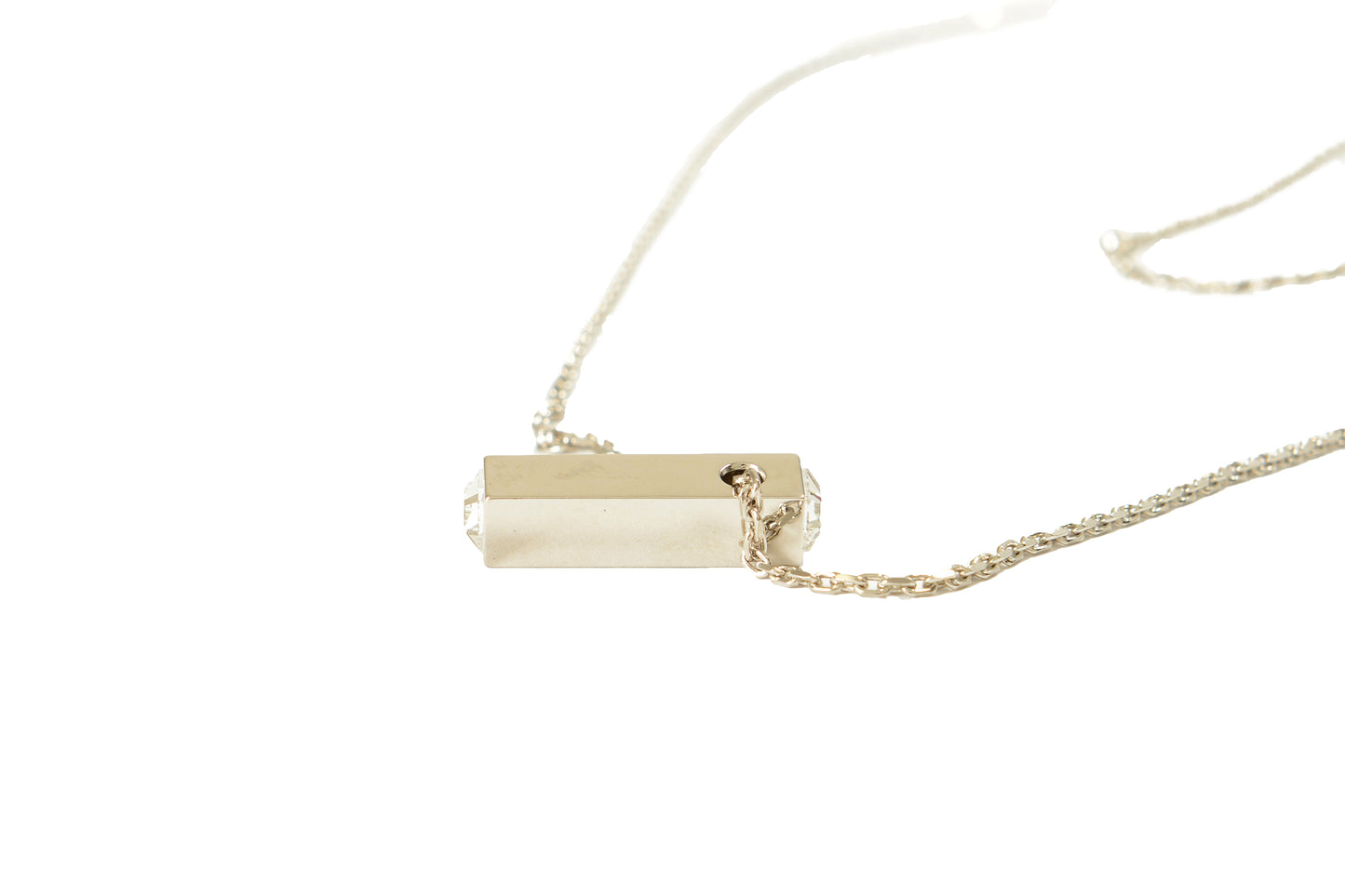 Versace Silver Color Metal & Strass Logo Engraved Pendant Necklace