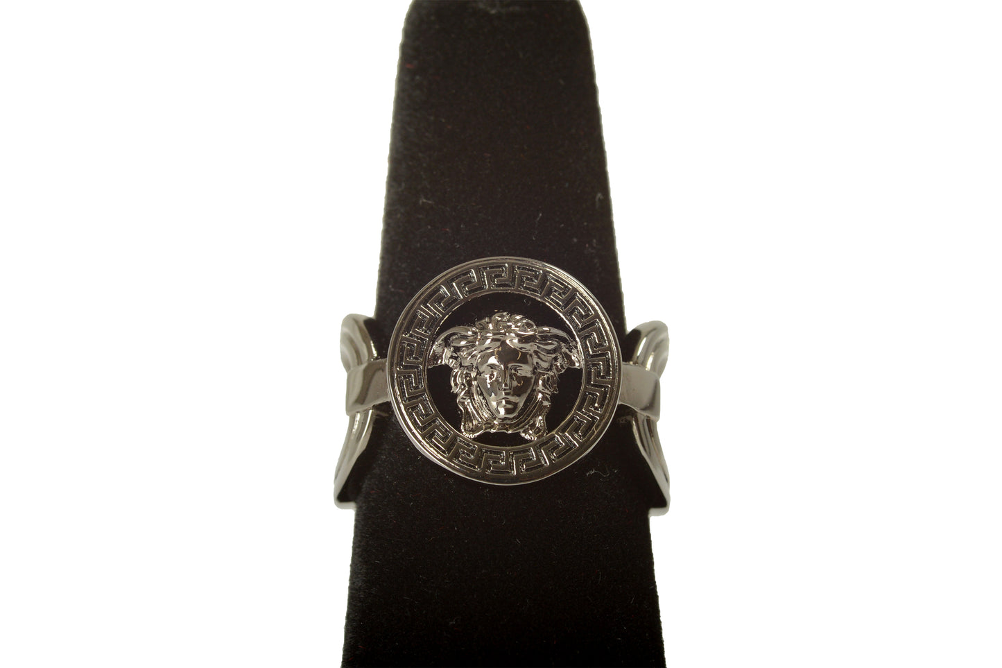 Versace Metal Gun Color Metal Medusa Head Logo Statement Ring Italy Sz 15