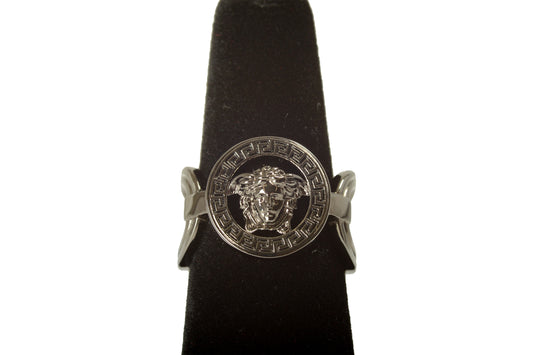 Versace Metal Gun Color Metal Medusa Head Logo Statement Ring Italy Sz 15
