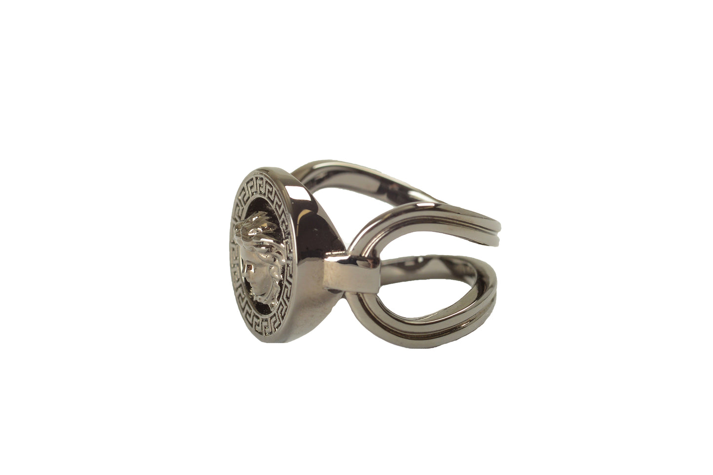 Versace Metal Gun Color Metal Medusa Head Logo Statement Ring Italy Sz 15