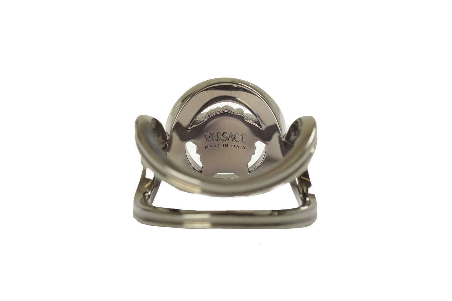 Versace Metal Gun Color Metal Medusa Head Logo Statement Ring Italy Sz 15