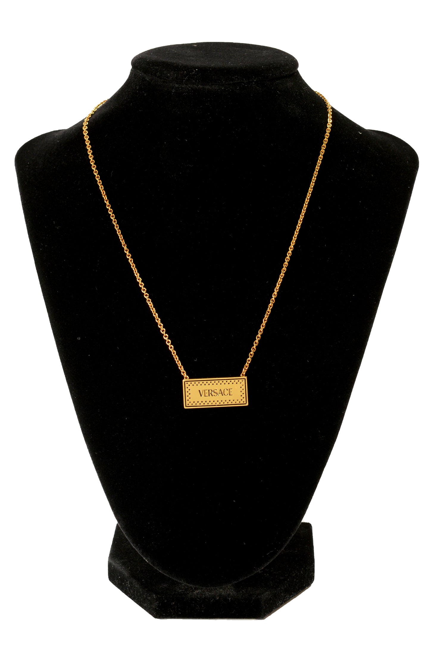 Versace Gold Color Metal Logo Engraved Necklace