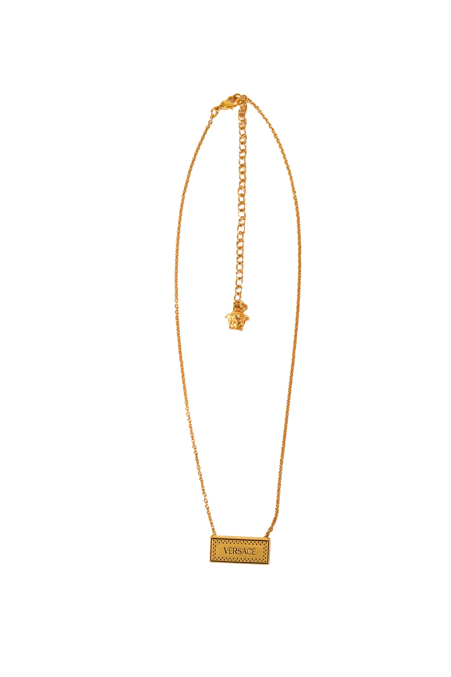 Versace Gold Color Metal Logo Engraved Necklace