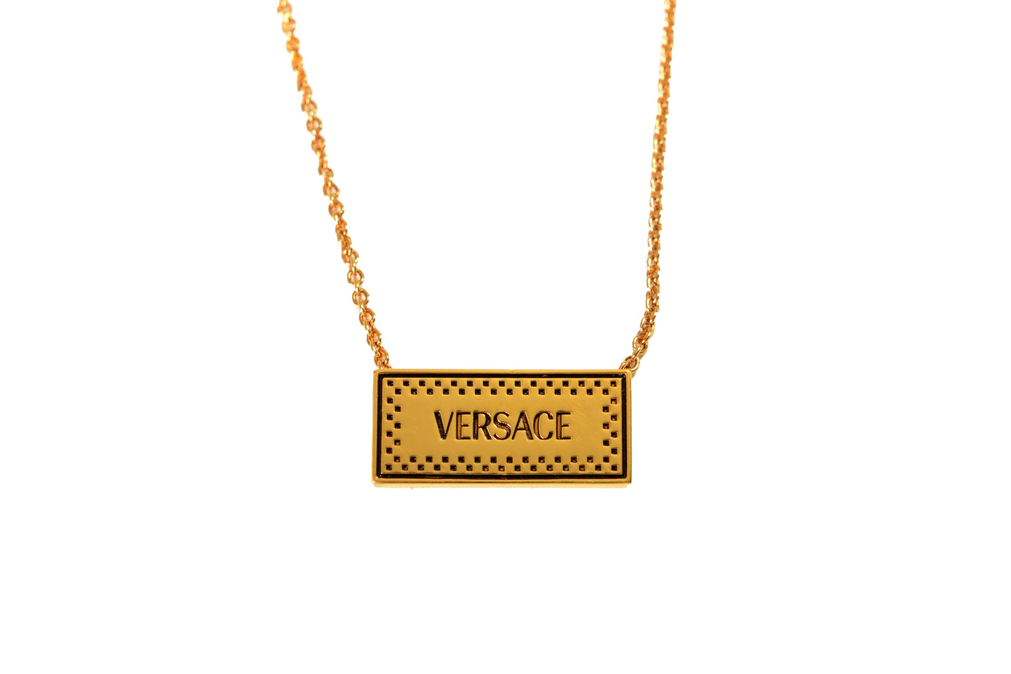 Versace Gold Color Metal Logo Engraved Necklace