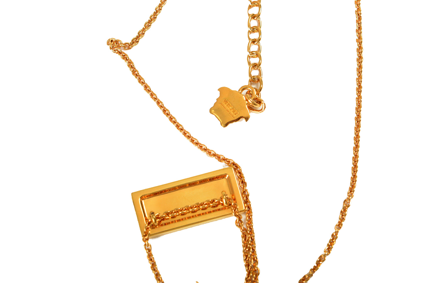 Versace Gold Color Metal Logo Engraved Necklace