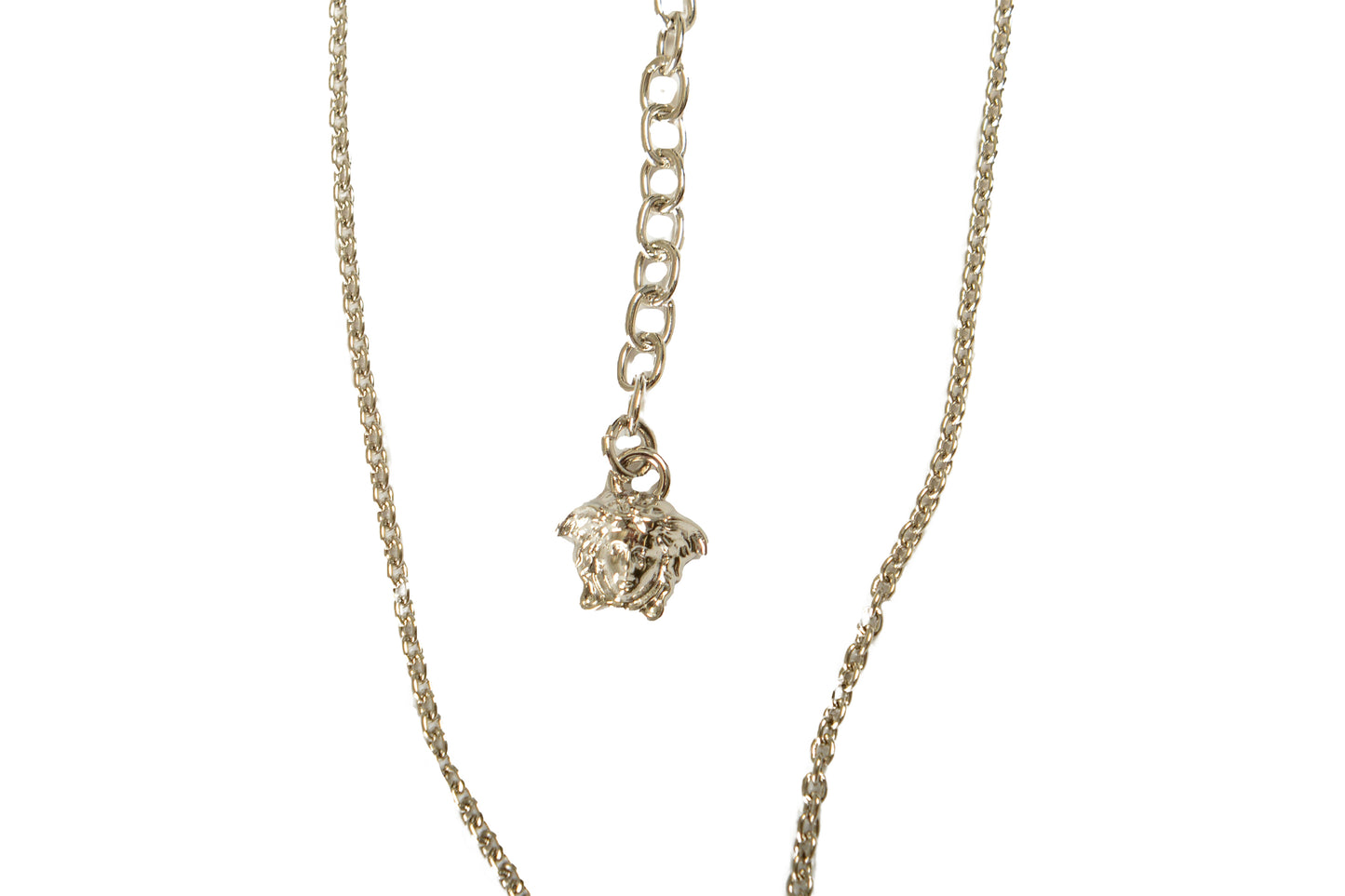 Versace Silver Color Metal Logo Print On Pink Enamel Pendant Necklace