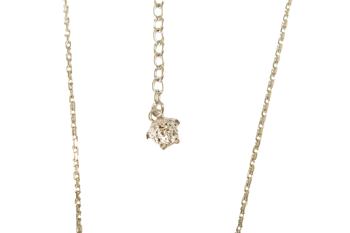Versace Silver Color Metal Logo Print On Blue Enamel Pendant Necklace
