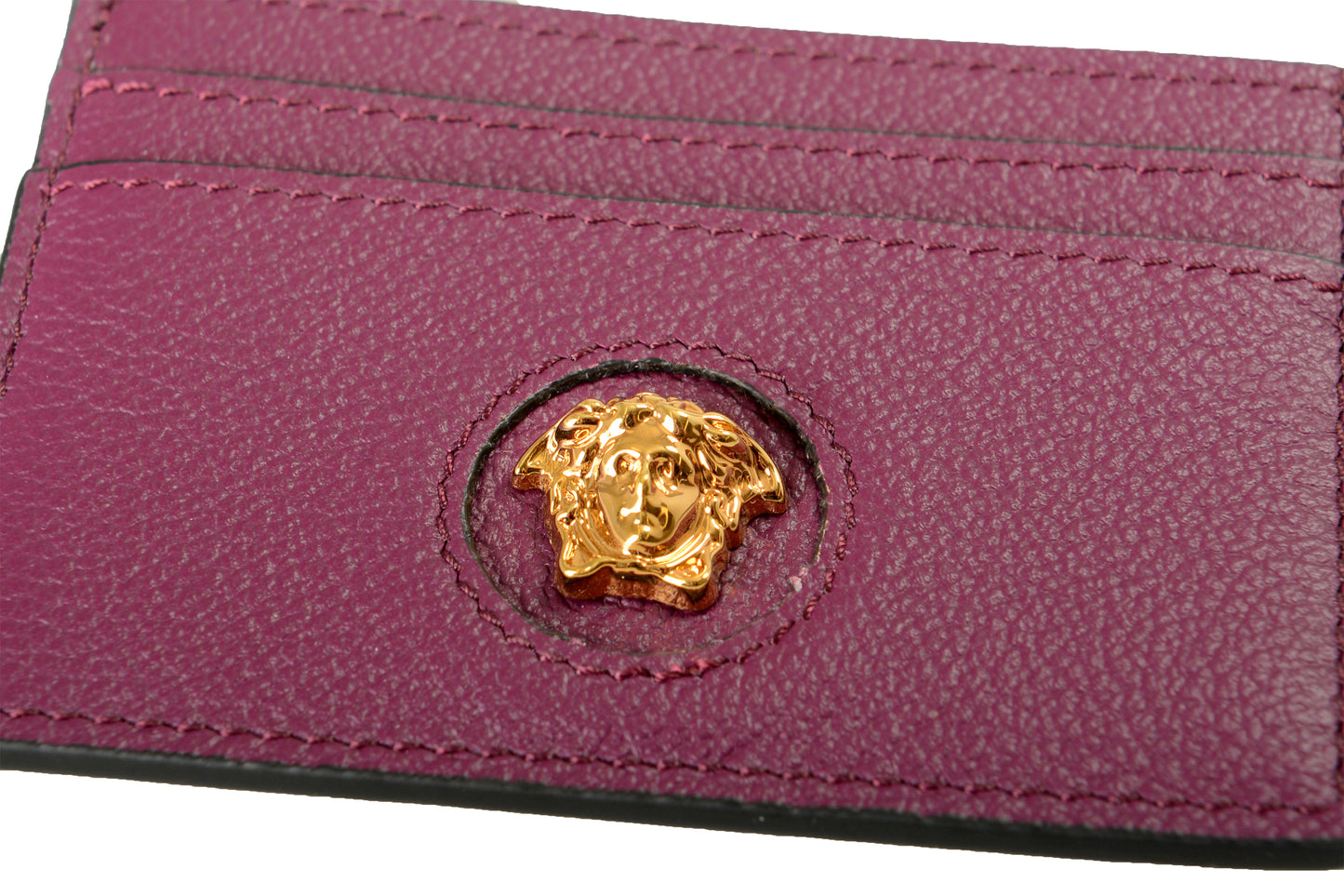 Versace Deep Purple 100% Leather Gold Medusa Card Case Holder