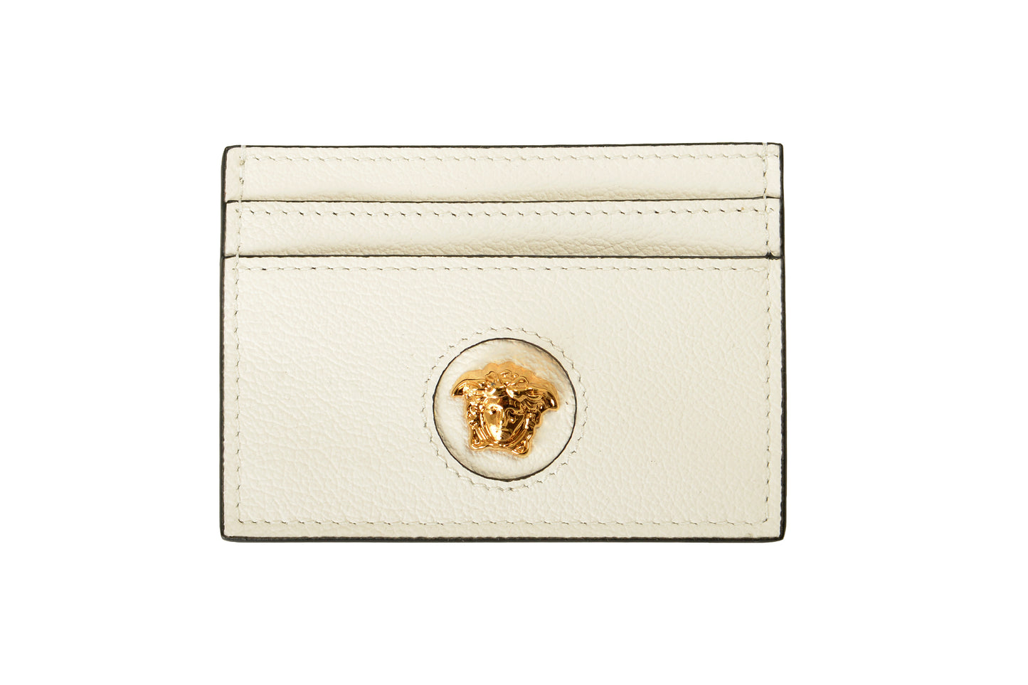 Versace White 100% Leather Gold Medusa Card Case Holder