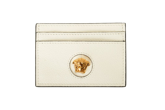 Versace White 100% Leather Gold Medusa Card Case Holder