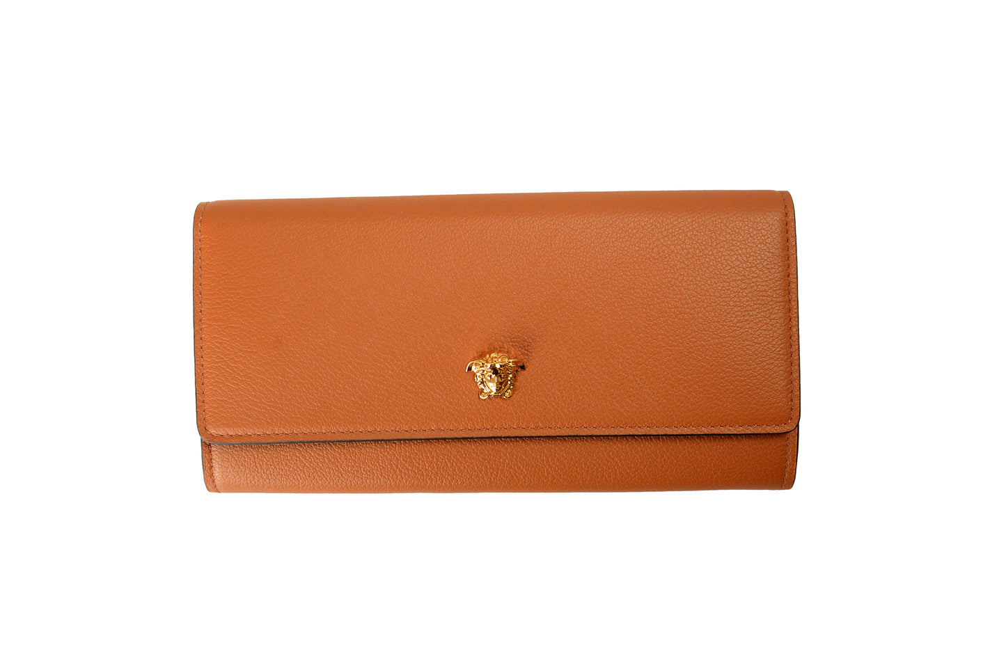 Versace Women's Brown 100% Pebbled Leather Gold Medusa Wallet