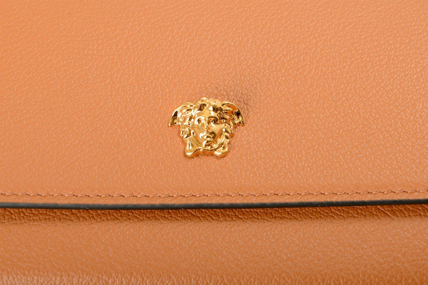 Versace Women's Brown 100% Pebbled Leather Gold Medusa Wallet