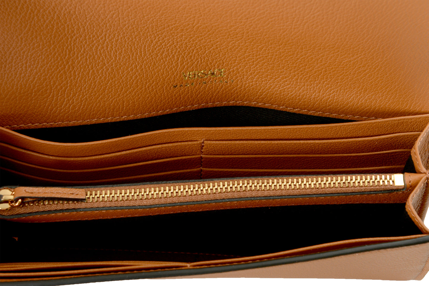 Versace Women's Brown 100% Pebbled Leather Gold Medusa Wallet