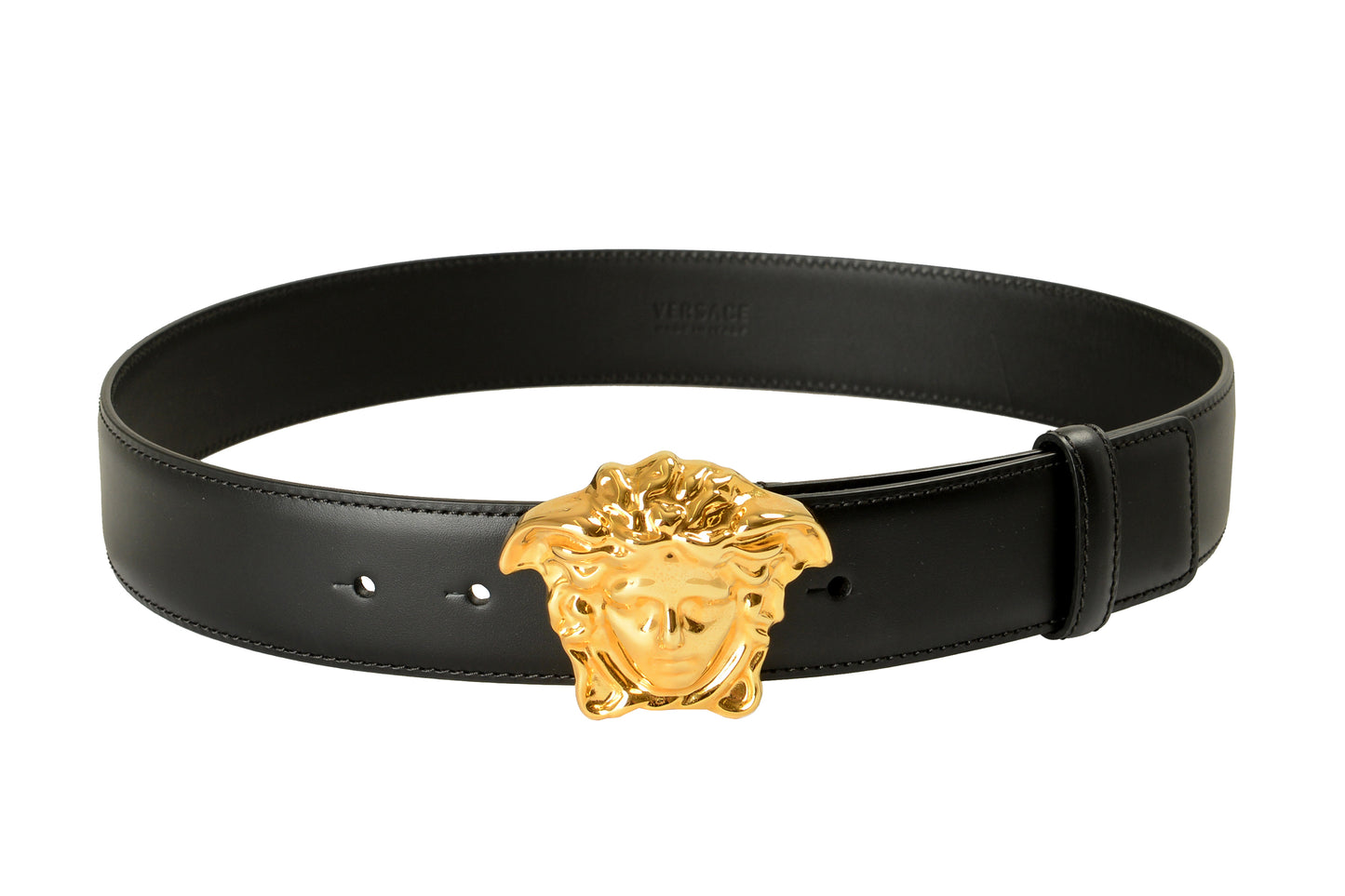 Versace Black 100% Leather Gold Medusa Head Decorated Belt US 32 IT 80