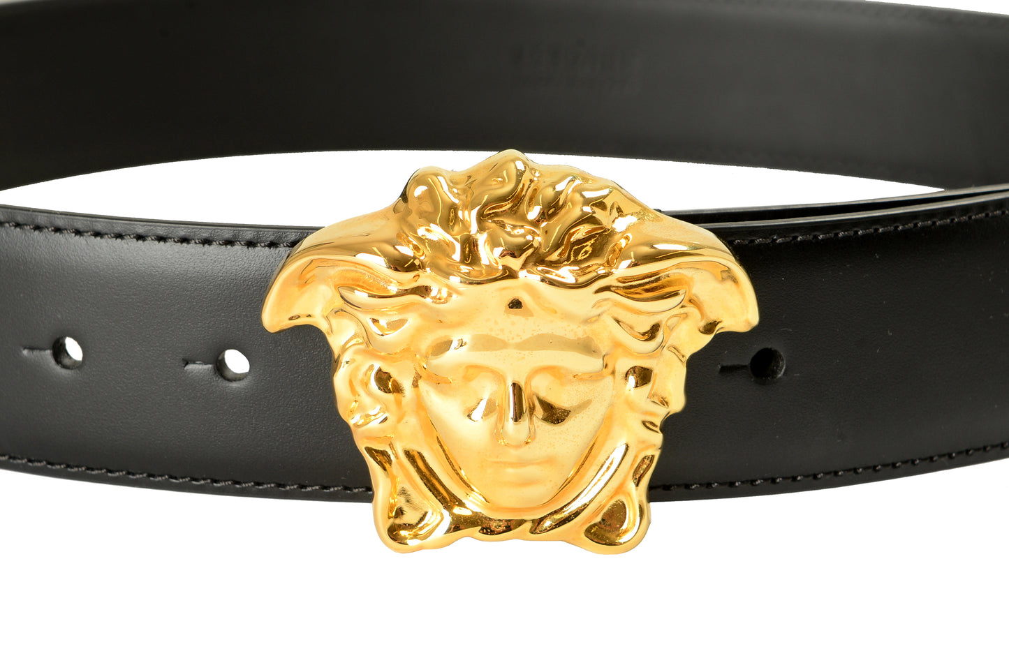 Versace Black 100% Leather Gold Medusa Head Decorated Belt US 32 IT 80