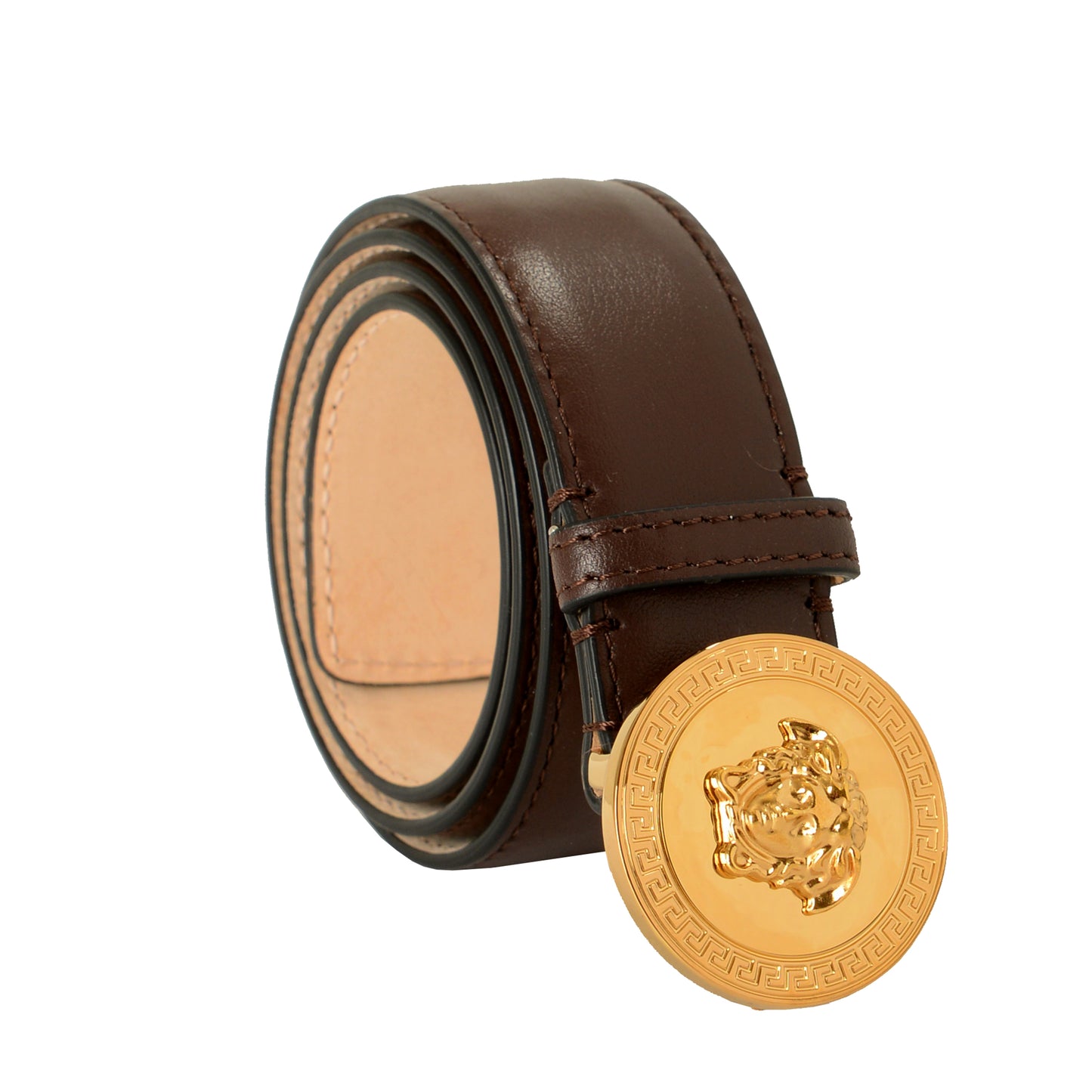 Versace Brown 100% Leather Gold Medusa Head Decorated Belt US 26 IT 65