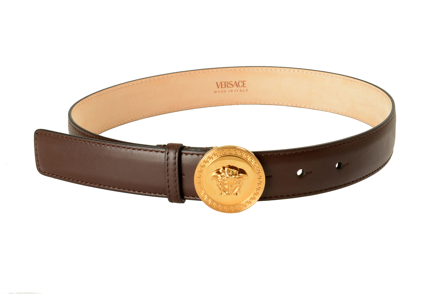 Versace Brown 100% Leather Gold Medusa Head Decorated Belt US 26 IT 65