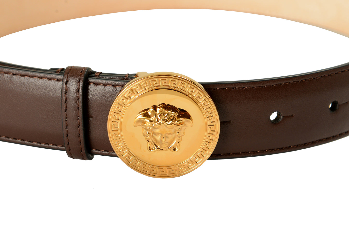 Versace Brown 100% Leather Gold Medusa Head Decorated Belt US 26 IT 65