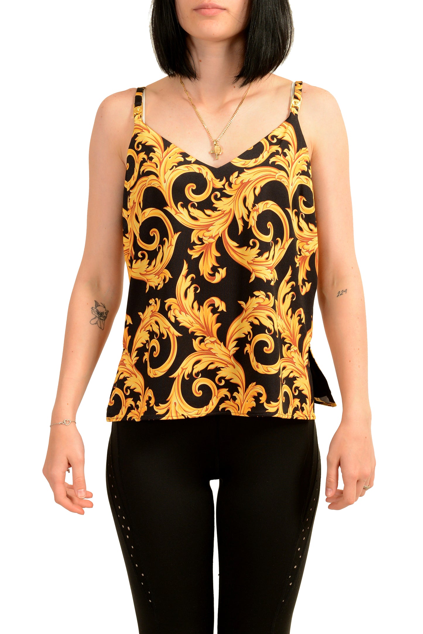 Versace Women's Black & Barocco Print Tank Top Blouse Top US M IT 42