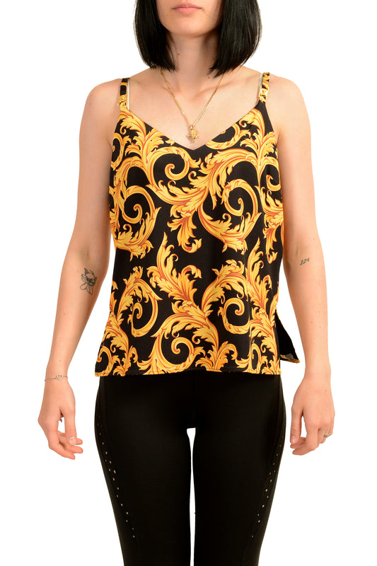Versace Women's Black & Barocco Print Tank Top Blouse Top US M IT 42