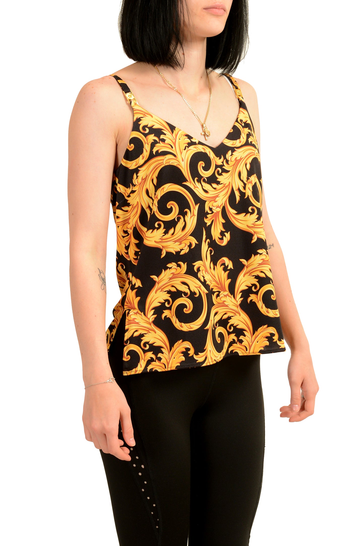 Versace Women's Black & Barocco Print Tank Top Blouse Top US M IT 42