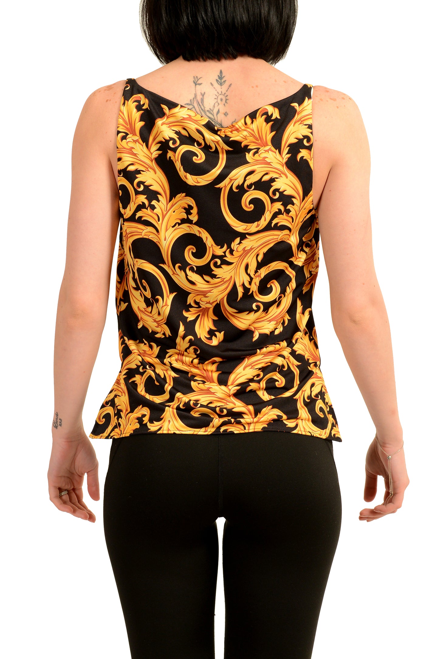 Versace Women's Black & Barocco Print Tank Top Blouse Top US M IT 42