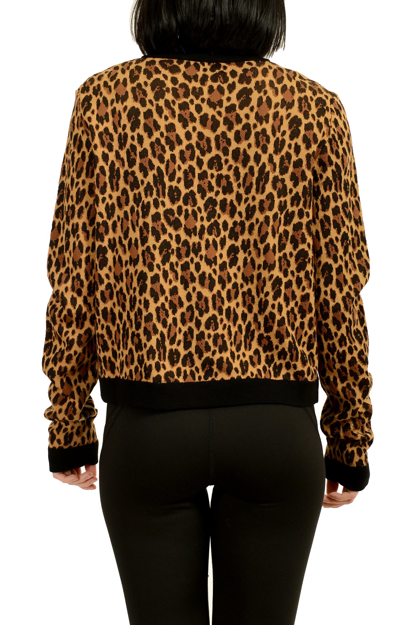 Versace Women's Leopard Jacquard Knit Cardigan Sweater US M IT 42