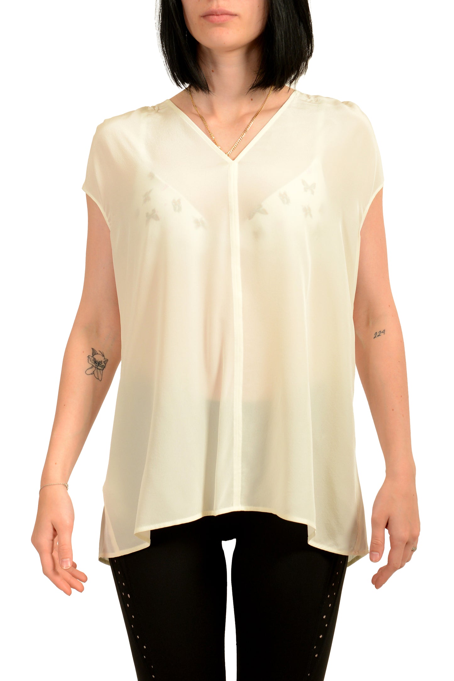 Hugo Boss Women's "Lore" Ivory See Through 100% Silk Blouse Top US 4 IT 40