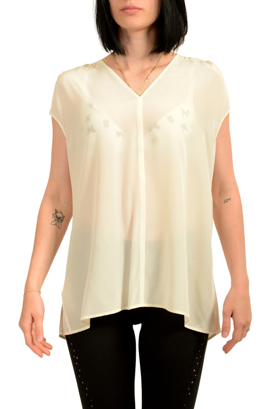 Hugo Boss Women's "Lore" Ivory See Through 100% Silk Blouse Top US 4 IT 40