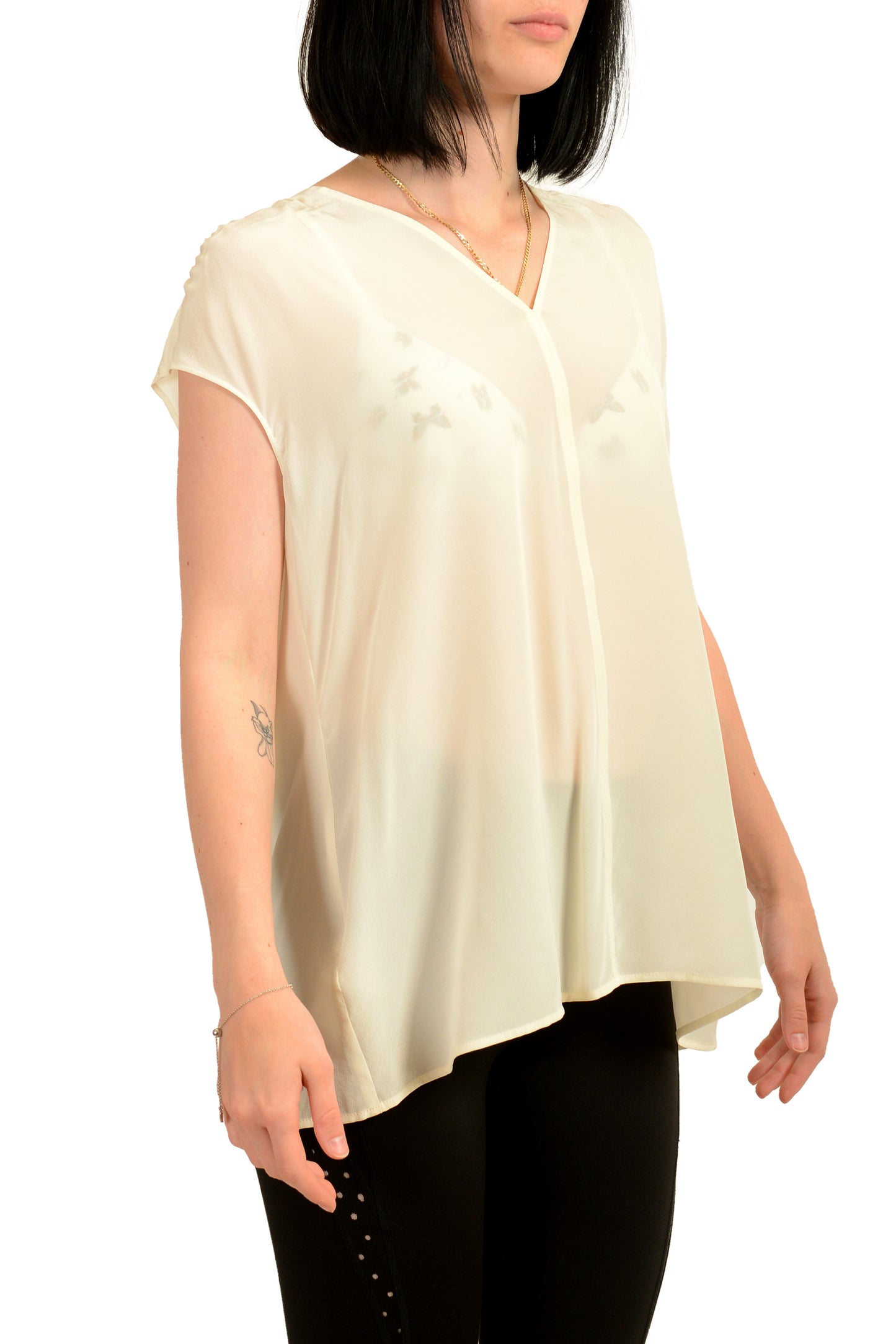 Hugo Boss Women's "Lore" Ivory See Through 100% Silk Blouse Top US 4 IT 40