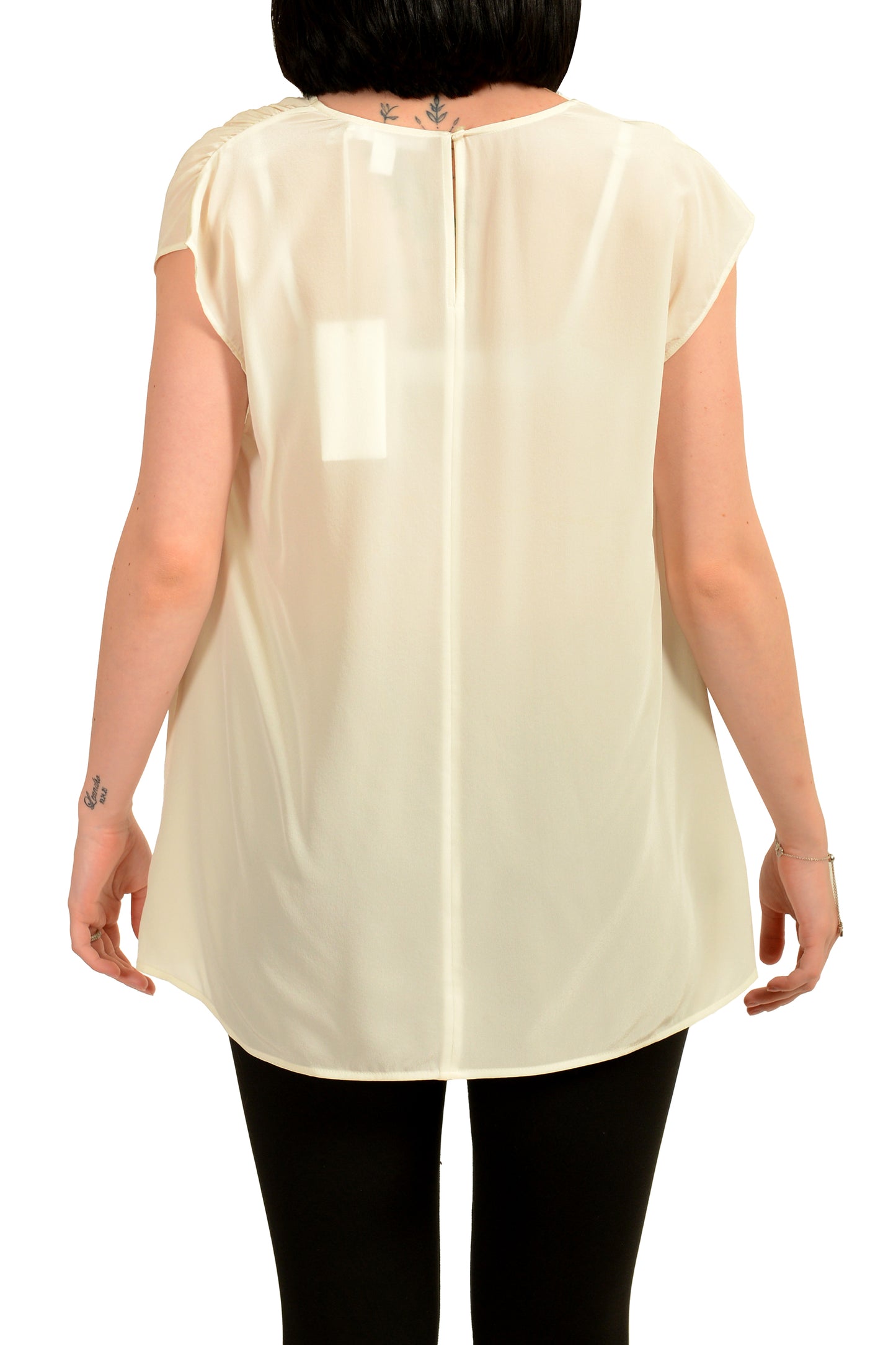 Hugo Boss Women's "Lore" Ivory See Through 100% Silk Blouse Top US 4 IT 40