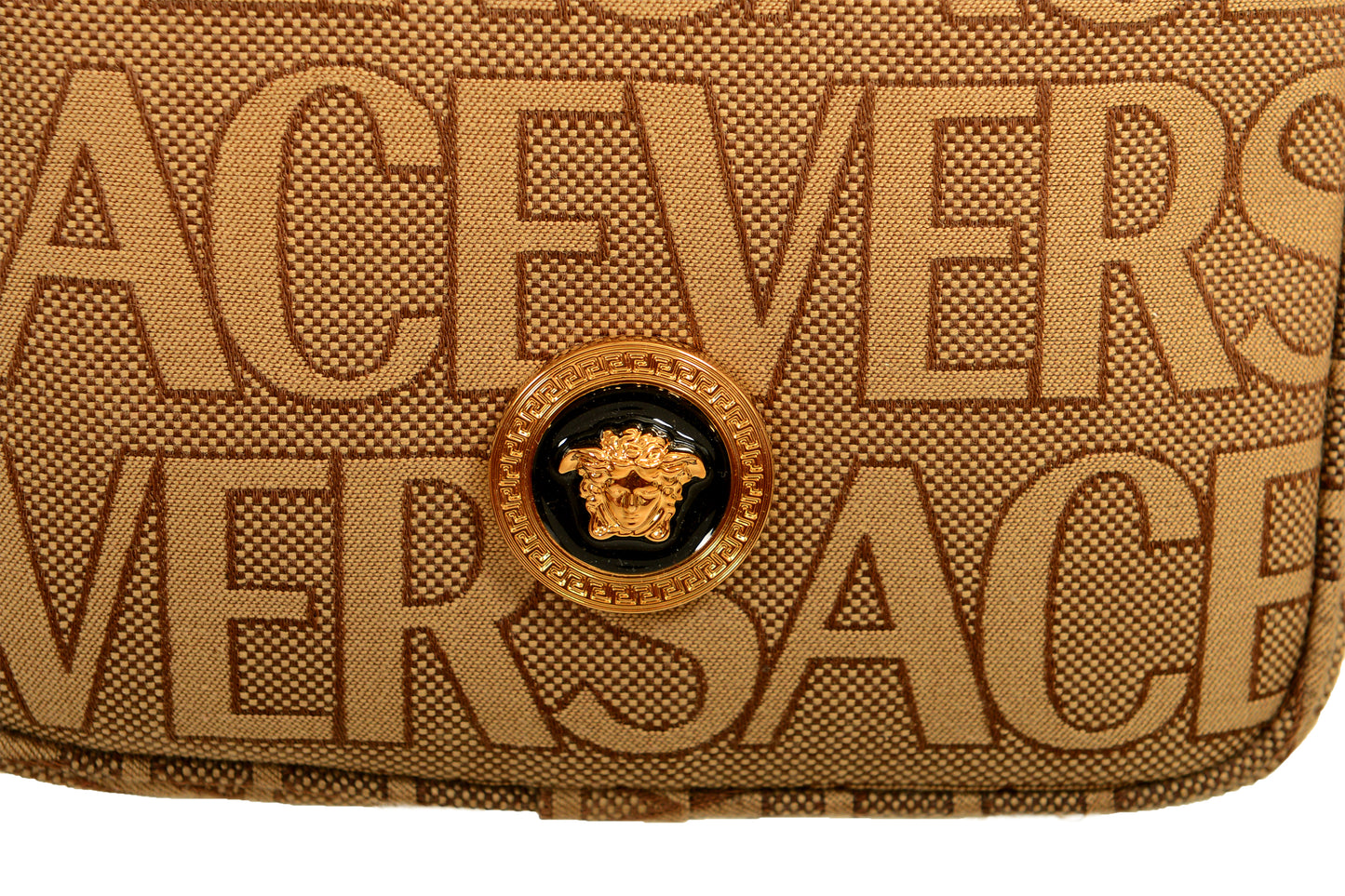 Versace Unisex Gold Medusa Logo Print Canvas Crossbody Shoulder Bag