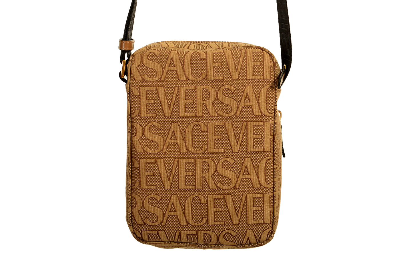 Versace Unisex Gold Medusa Logo Print Canvas Crossbody Shoulder Bag