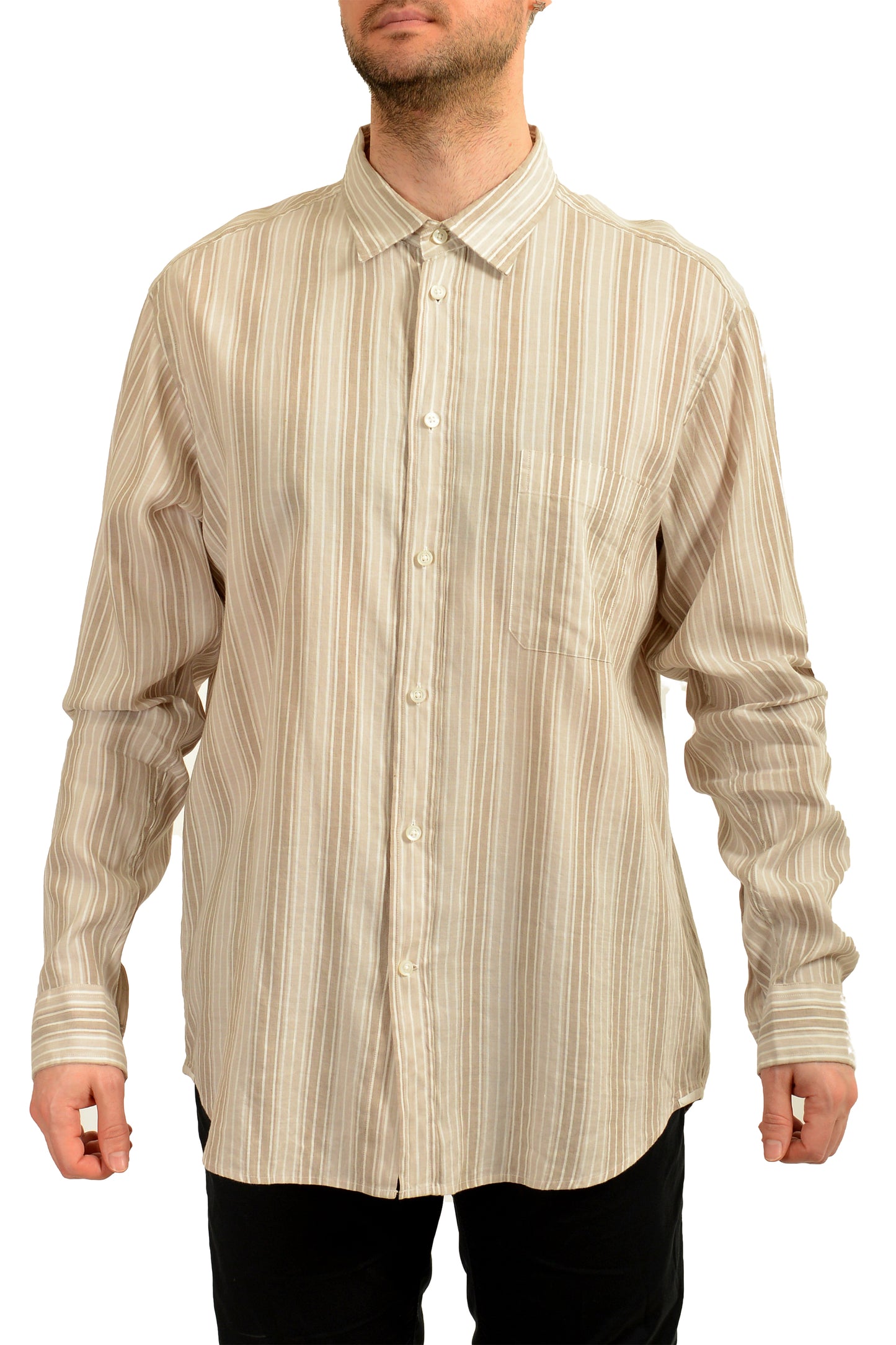 Zegna Sport Men's Striped Linen Long Sleeve Casual Shirt US 2XL IT 56