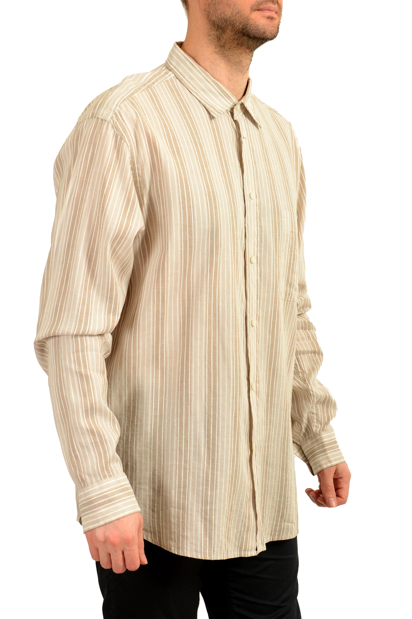 Zegna Sport Men's Striped Linen Long Sleeve Casual Shirt US 2XL IT 56