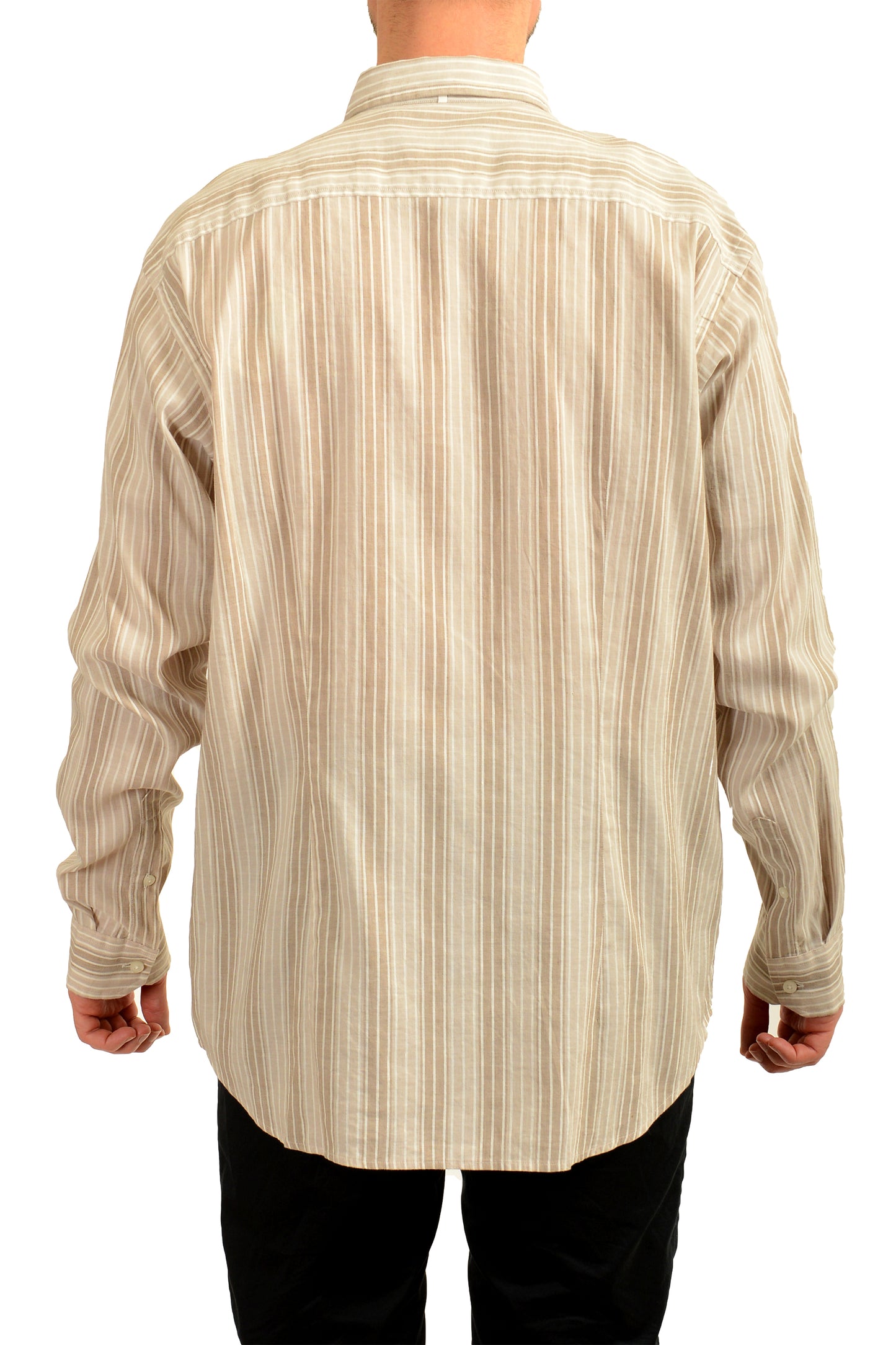Zegna Sport Men's Striped Linen Long Sleeve Casual Shirt US 2XL IT 56