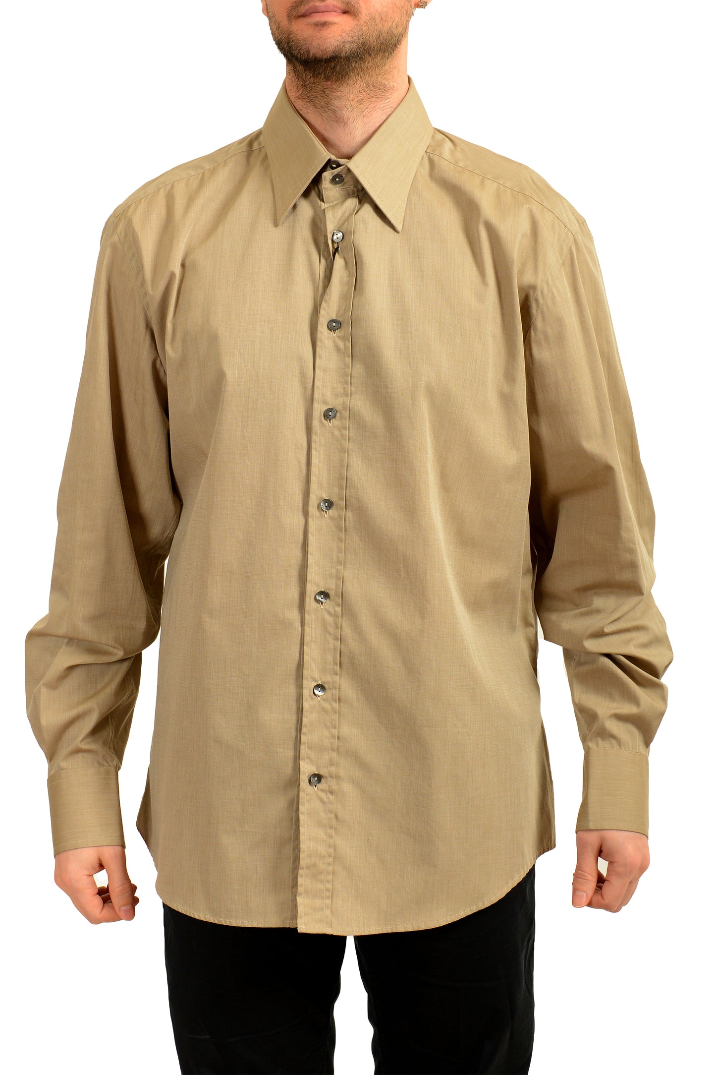 Dolce & Gabbana Men's Tailored Fit Beige Long Sleeve Dress Shirt US 18 IT 45